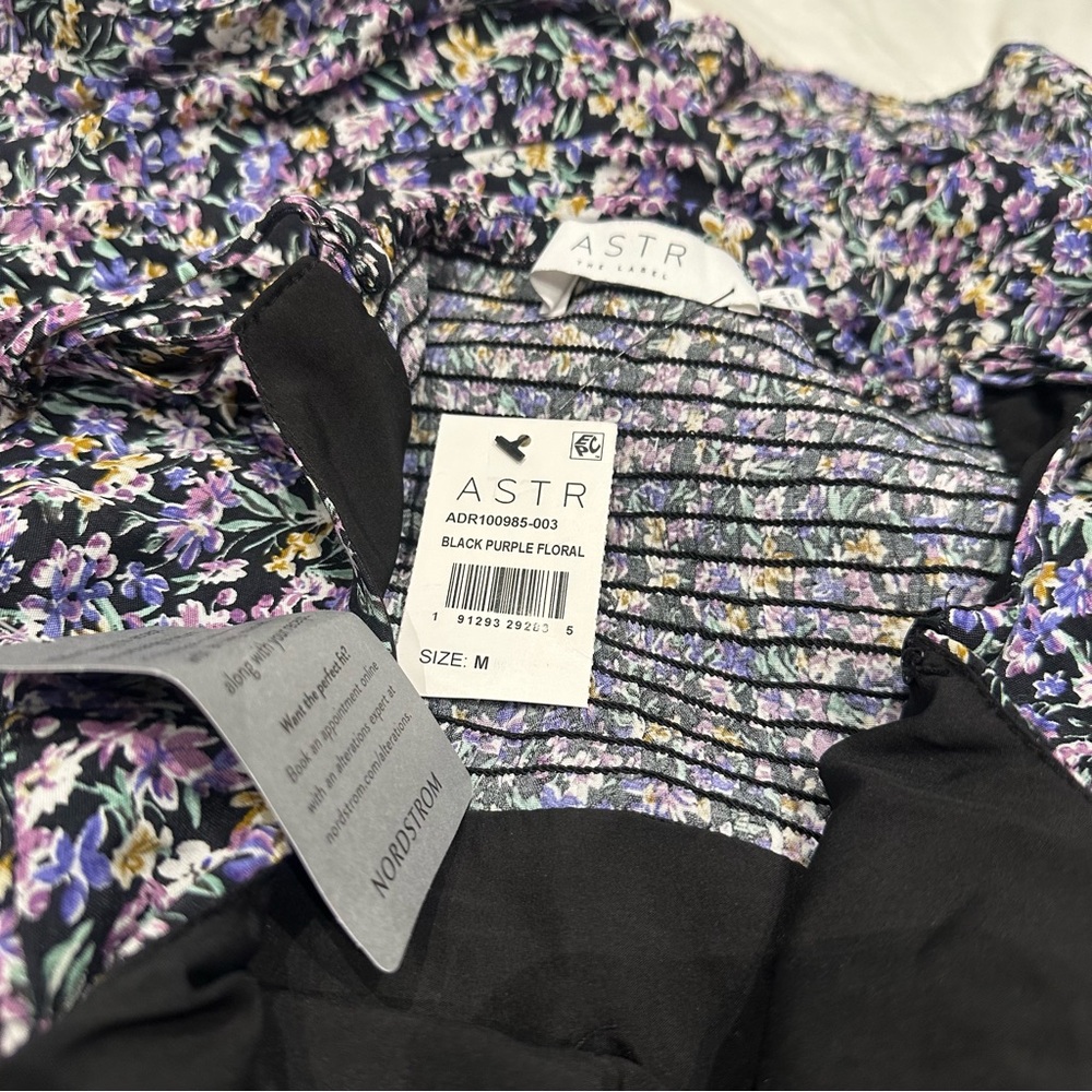 ASTR Black Purple Floral Mini Dress Cold Shoulder Off Shoulder Medium New - Picture 11 of 13